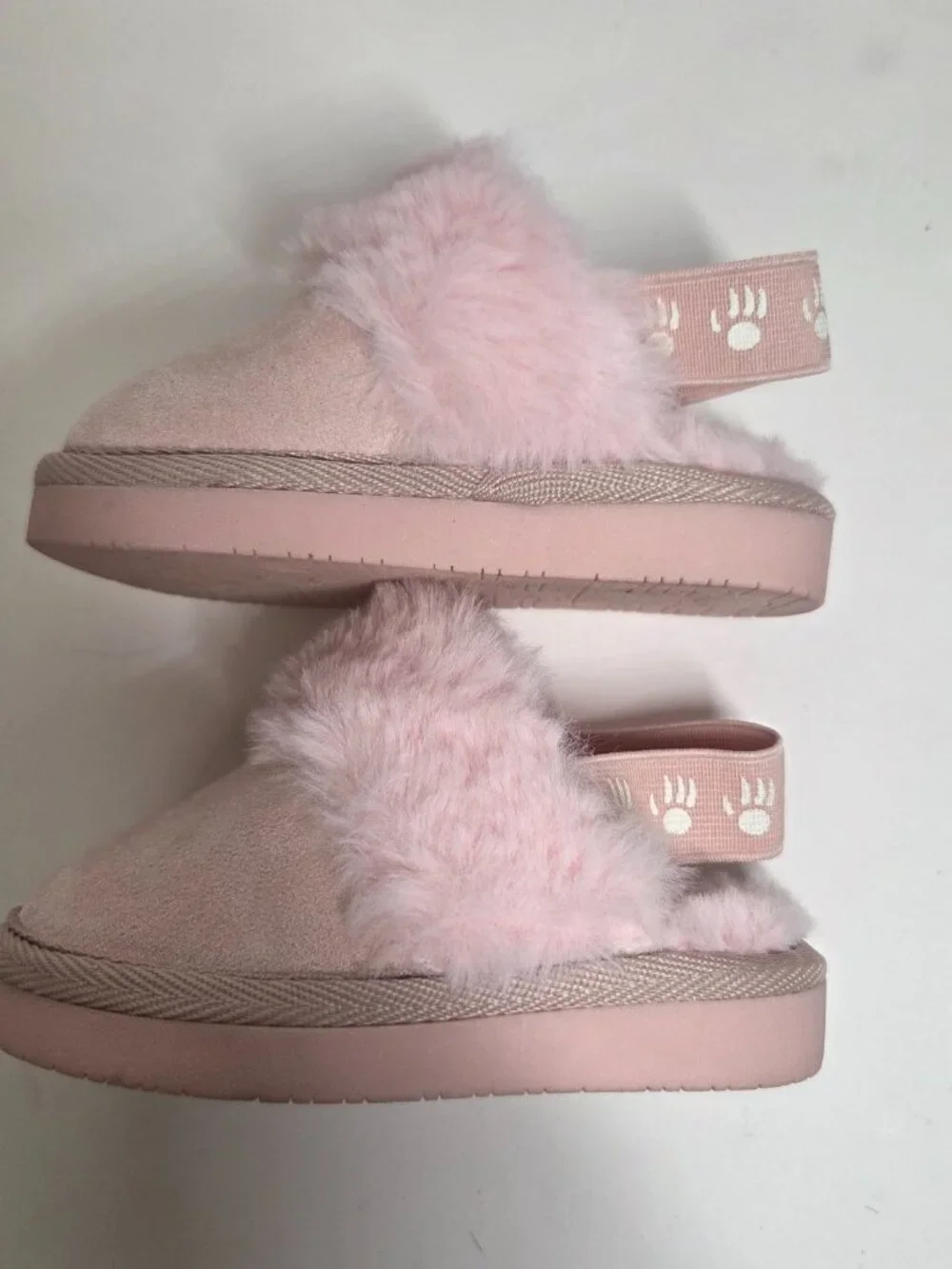 BearPaw Baby Toddler size 4 PINK suede and fur slip on shoes strap Girls